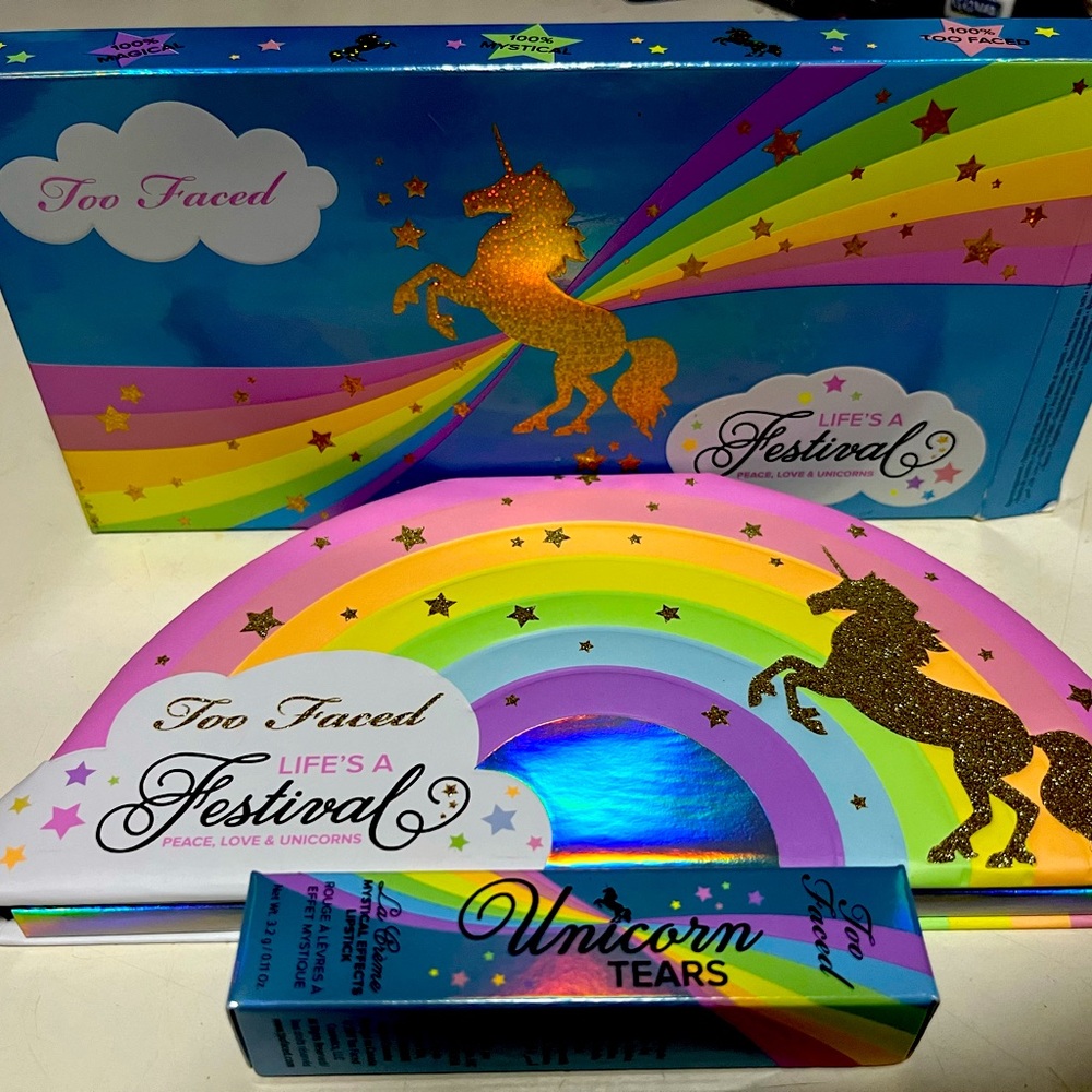***too faced life’s a festival limited edition eyeshadow palette + lipstick💄***